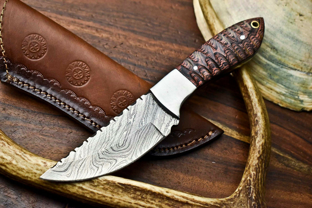 HS-629 Handmade Damascus Skinning Blade Camping Full Tang Knife