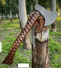 Load image into Gallery viewer, HS-1061 | Custom Handmade Damascus Hand Forged Tomahawk knife, Hatchet, Axe,Integral Natural Wood
