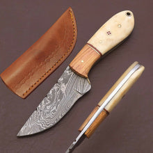 Load image into Gallery viewer, HS-786 Custom Handmade Damascus Skinner Knife With Bone &amp; Wood Handle
