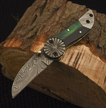Load image into Gallery viewer, Custom Handmade Damascus Folding/Pocket Knife Liner Lock With Bone Handle
