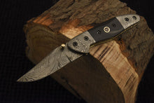 Load image into Gallery viewer, Custom Handmade Damascus Folding/Pocket Knife With Buffalo hHorn Handle
