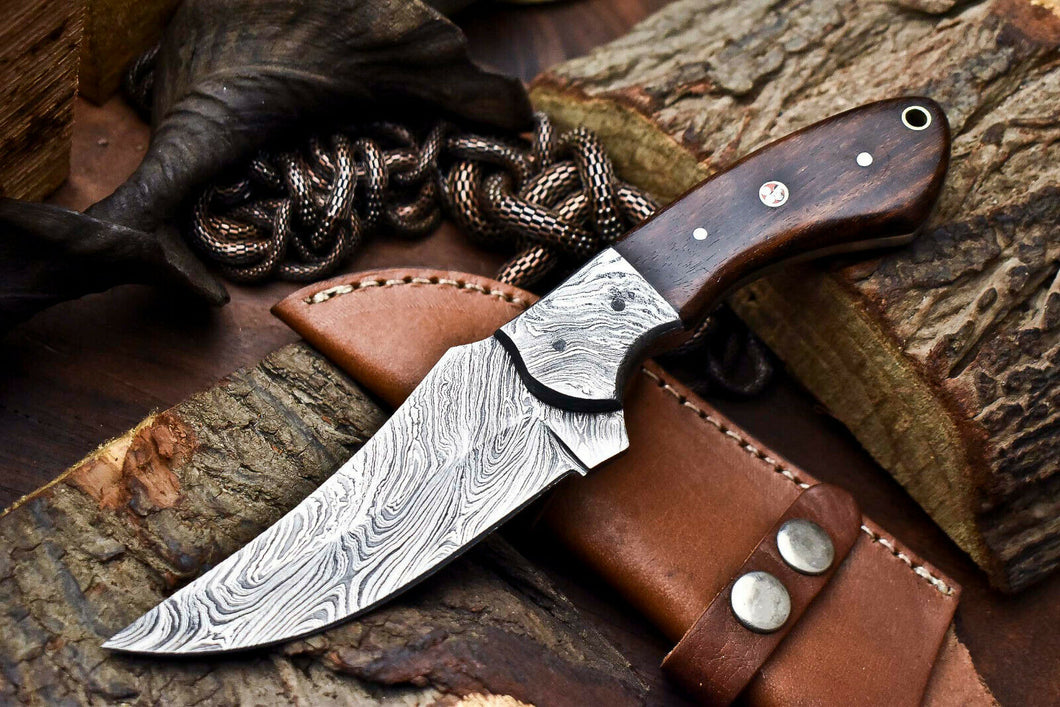 HS-700 Custom Handmade Damascus Steel Skinner Knife - Beautiful Wood Handle