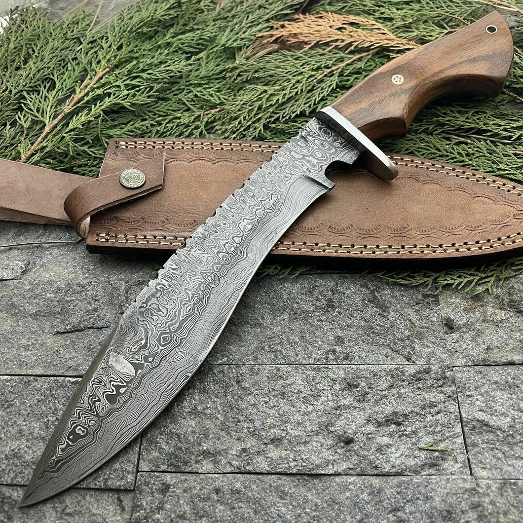 HS-863 14' BLADE Custom Hand Forged Damascus Steel Hunting Bowie knife W/Sheath