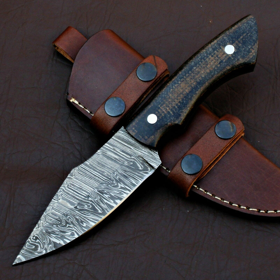 HS-589 Custom Handmade Damascus Skinner Camping knife With micarta Sheath Handle