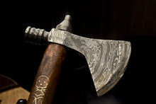 Load image into Gallery viewer, HS-1080 | Custom Handmade Damascus Smoking Tomahawk knife, Hatchet, Axe,Integral Natural Wood
