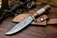 Load image into Gallery viewer, HS-327 | Custom Handmade Damascus Steel Hunitng/Bowie Knife - Wood + Bone Handle
