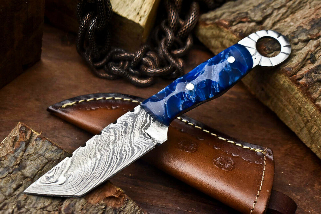 HS-649 Custom Handmade Damascus Hunting Skinning Blade Hunter Camping Full Tang Knife