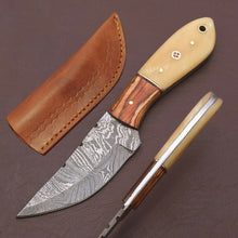 Load image into Gallery viewer, HS-784 Custom Handmade Damascus Skinner Knife With Bone &amp; Wood Handle
