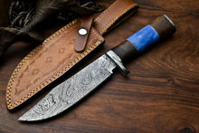 Load image into Gallery viewer, HS-322 Custom Hand Made Damascus Steel Blade Bowie Hunting Knife | CAMEL BONE
