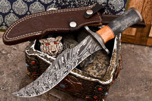 Load image into Gallery viewer, HS-530 Custom Handmade Damascus Hunting/Bowie Knife With Colored Bone Handle
