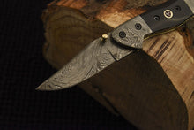 Load image into Gallery viewer, Custom Handmade Damascus Folding/Pocket Knife With Buffalo hHorn Handle
