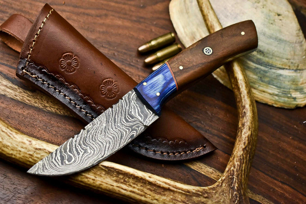 HS-622 Handmade Damascus Skinning Blade Camping Full Tang Knife