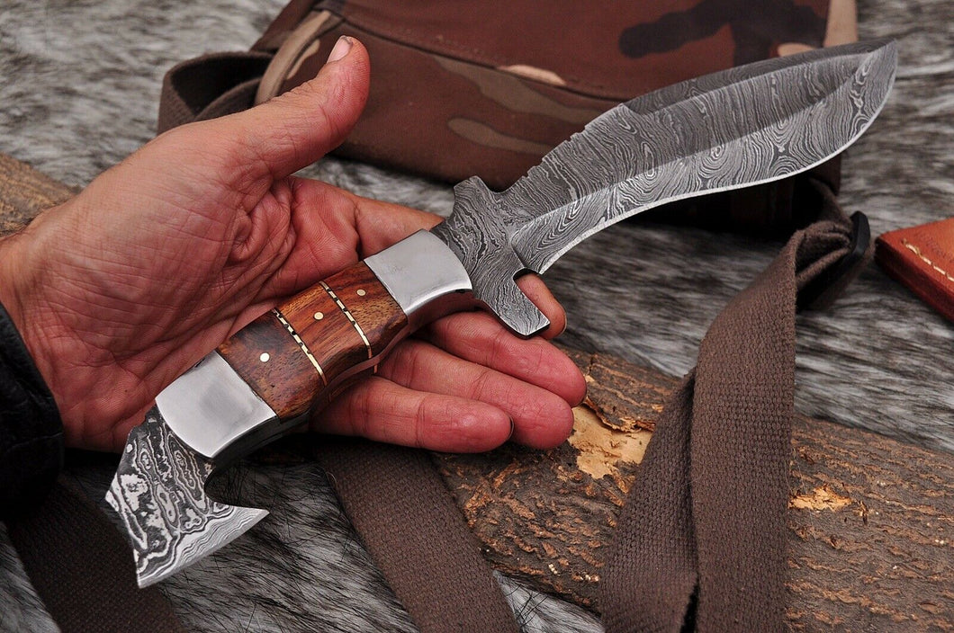 HS-871 Custom Handmade Damascus Steel 12 Inch Kukri Knife - Awesome Hard Wood Handle