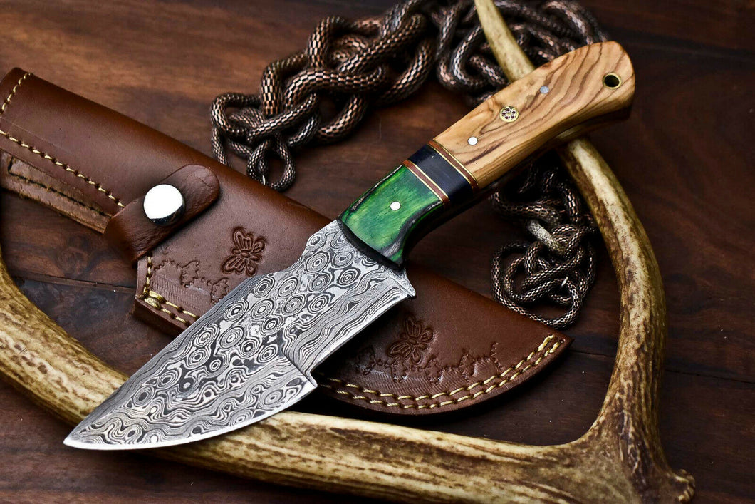HS-921 Custom Handmade Damascus Steel Tracker Knife - Beautiful Wood Handle