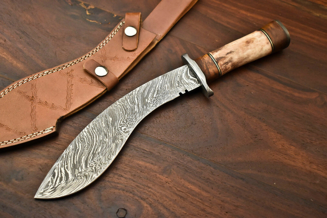 HS-870 Custom Handmade Damascus Steel Hunitng/Kukri Knife - Camel Bone Handle