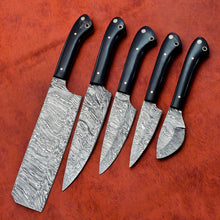 Load image into Gallery viewer, Hs-139 Custom Handmade Damascus Steel 5 Piece Chef Set with Buffalo Horn Handle
