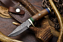 Load image into Gallery viewer, HS-714 Custom Handmade Awesome Walunt Wood Handle Damascus Steel Skinner Knife With Best Price
