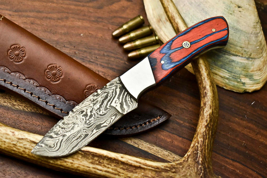 HS-620 Handmade Damascus Skinning Blade Camping Full Tang Knife