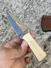 Load image into Gallery viewer, HS-864 Custom Handmade Damascus Steel Hunting/Dagger Boot Knife - Camel Bone Handle
