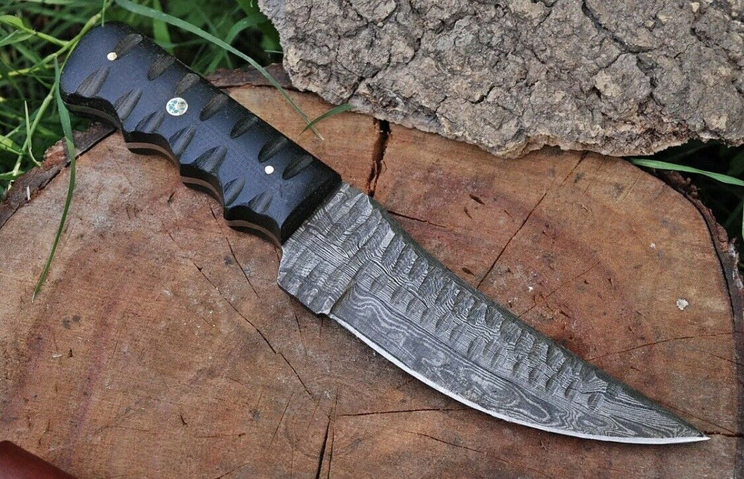 HS-463 Custom Handmade Damascus Steel Skinner/Hunting Knife With Black Micarta Handle