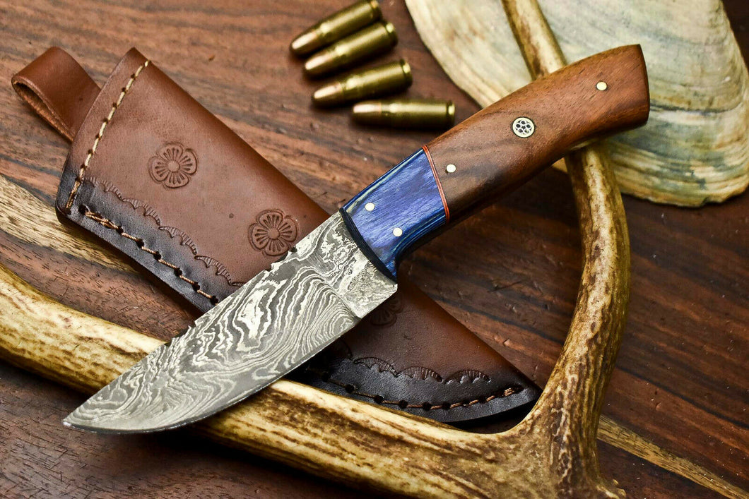 HS-624 Handmade Damascus Skinning Blade Camping Full Tang Knife