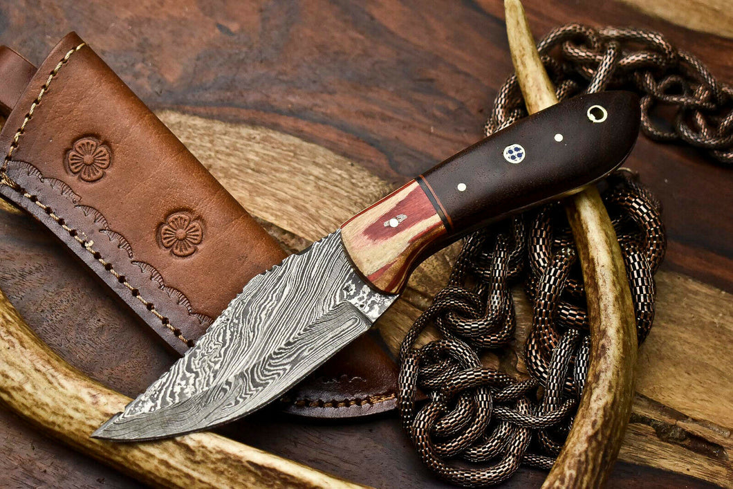 HS-685 Custom Handmade Damascus Steel Skinner Knife - Beautiful Wood Handle