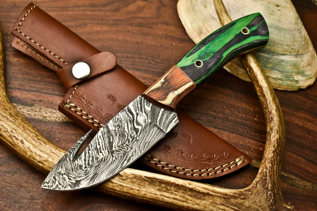 HS-601 Handmade Damascus Skinning Blade Camping Full Tang Knife