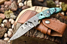 Load image into Gallery viewer, Custom Handmade Damascus Steel Pocket Folding Knife - Beautiful Resin Handle
