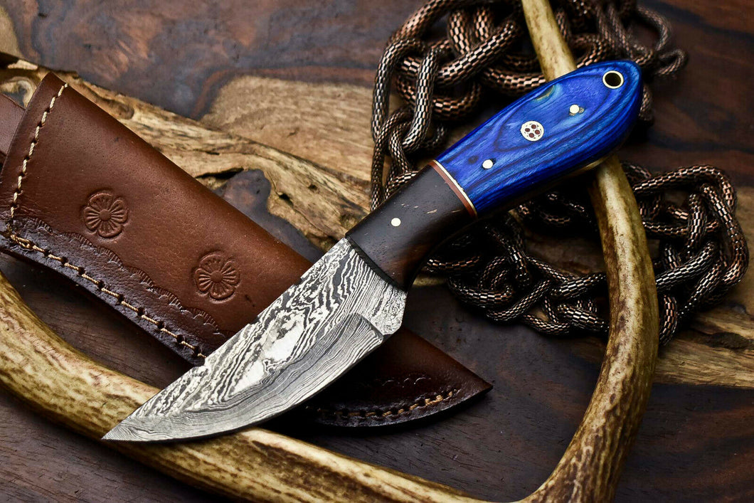 HS-680 Custom Handmade Damascus Steel Skinner Knife - Beautiful Wood Handle