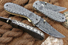 Load image into Gallery viewer, Custom Handmade Damascus Folding-Pocket Knife With Full Damascus Handle
