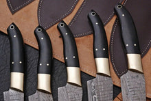 Load image into Gallery viewer, HS-202  Custom Handmade Damascus KItchen-Chef Knives Set Lot Of Five Pecs With Buffalo Horn Handle
