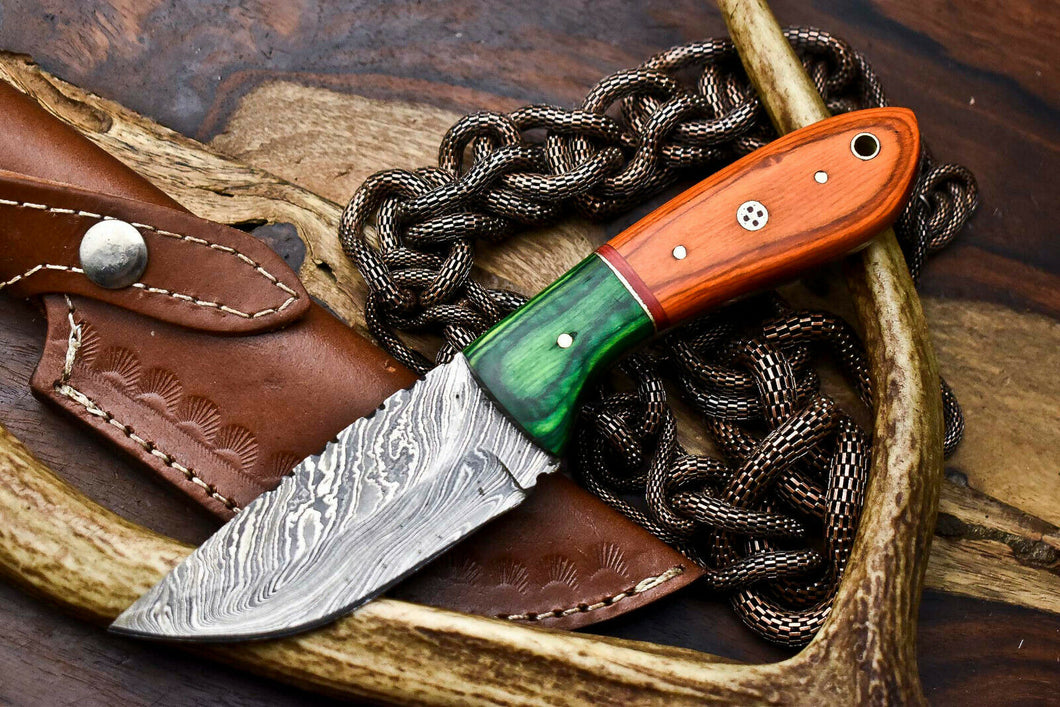 HS-691 Custom Handmade Damascus Steel Skinner Knife - Beautiful Hard Wood Handle