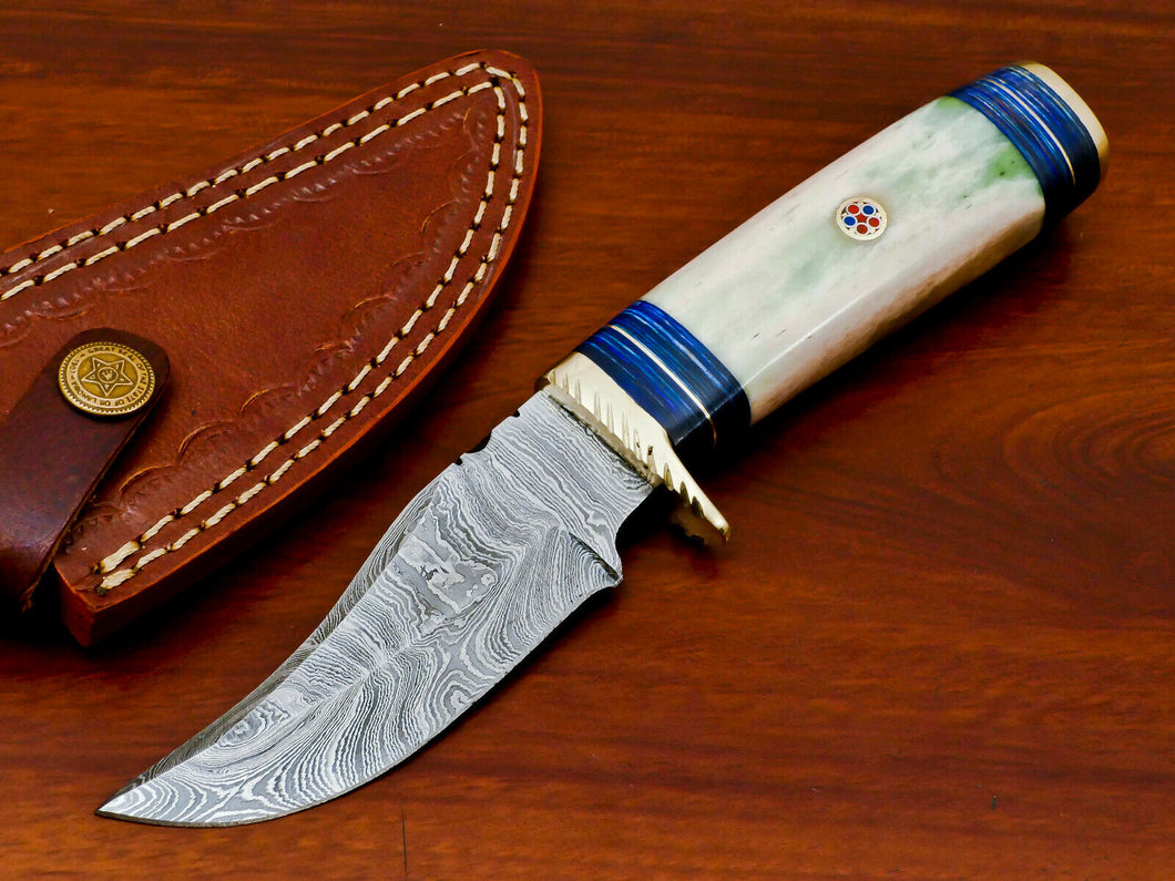 HS-477 8 Inch Custom Handmade Damascus Skinner/Hunting Knife With Camel Bone Handles