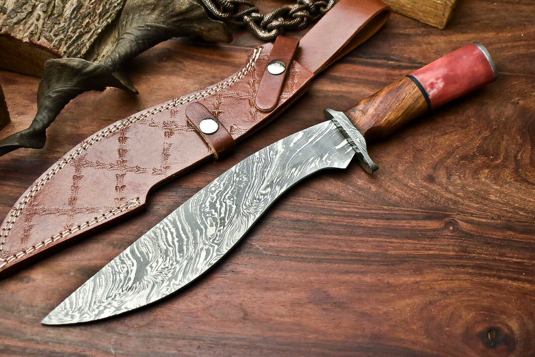 HS-865 Custom Handmade Damascus Steel Hunitng/Kukri Knife - Wood & Bone Handle