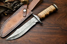 Load image into Gallery viewer, HS-331 | Custom Handmade Damascus Steel Hunitng/Bowie Knife - Leather Handle
