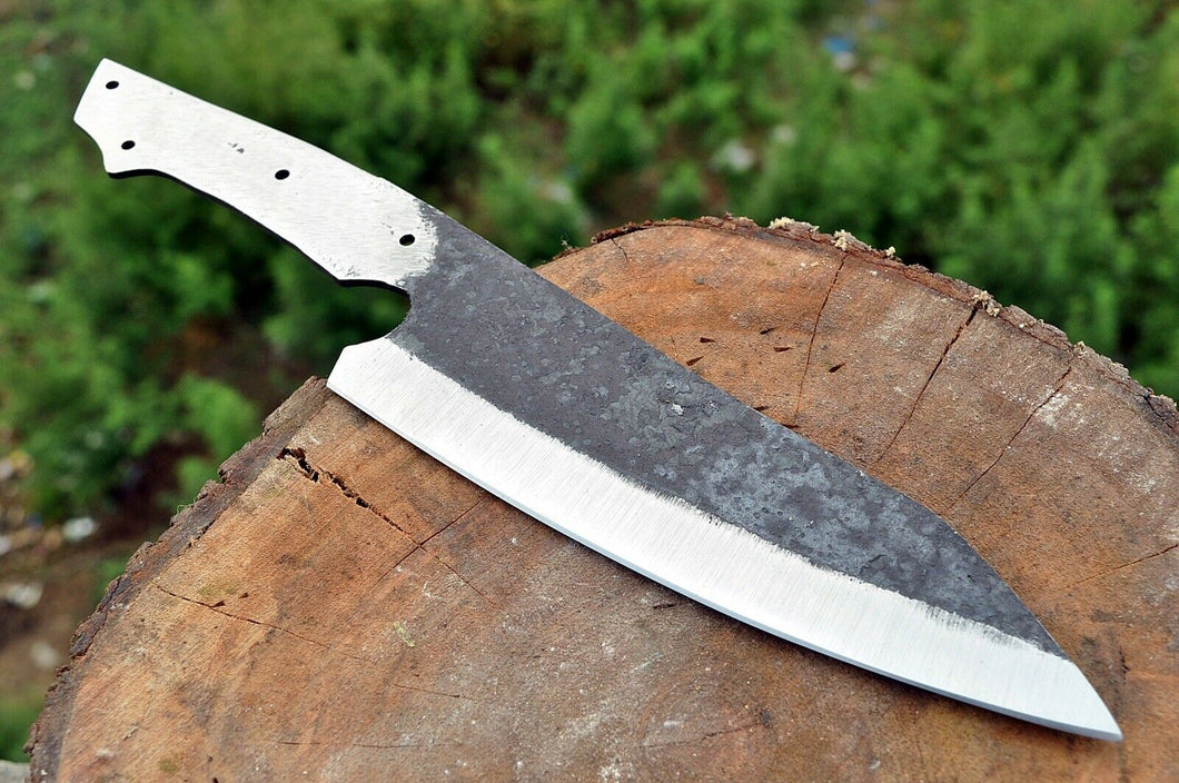 HS-300 Custom Handmade Damascus Forged Railroad Spike Carbon Steel Chef Knife Blank Blade