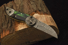 Load image into Gallery viewer, Custom Handmade Damascus Folding/Pocket Knife Liner Lock With Bone Handle

