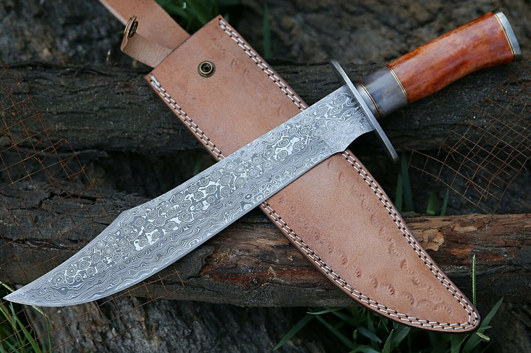 HS-308 Custom Hunting Bowie Knife, Damascus Steel Fixed Blade Bowie Knife