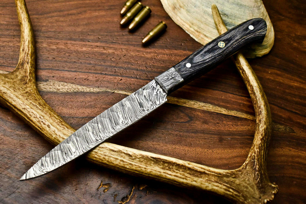 HS-270 Hand Made Damascus Steel Blade Chef Fish Fillet Full Tang Knife | Hard Wood USA Made