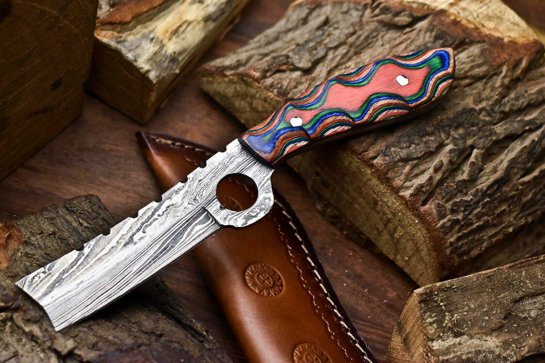 HS-999 | Custom Handmade Damascus Steel Bull Cutter Knife - Beautiful Hard Wood Handle