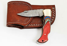 Load image into Gallery viewer, Custom Handmade Damascus Steel Back-Lock Pocket | Folding Knife | Leather Sheath-Hard Wood Handle
