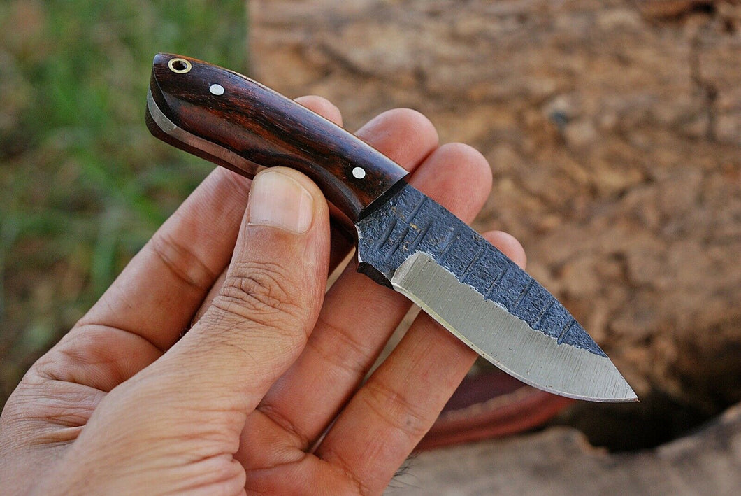 HS-738 Custom Handmade High Carbon Railroad Steel Mini Skinner Knife - Wood Handle