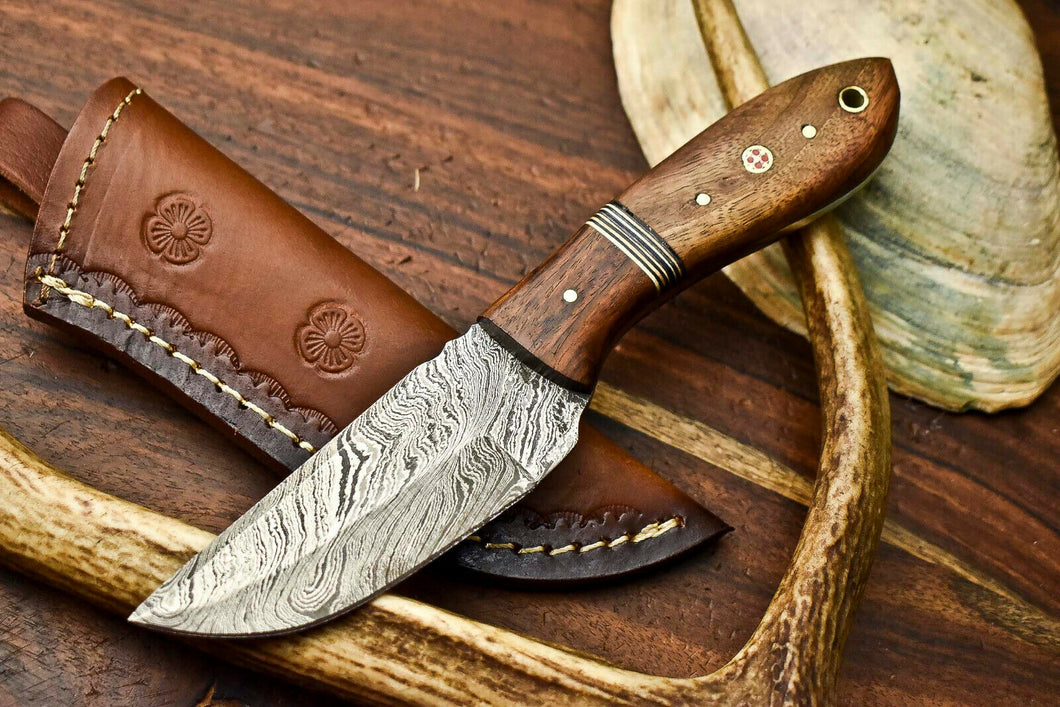 HS-595 Handmade Damascus Skinning Blade Camping Full Tang Knife
