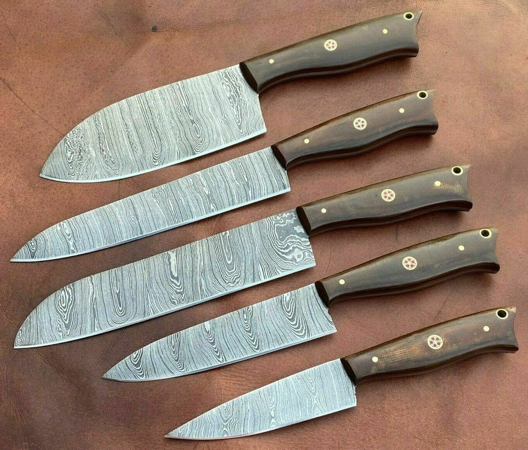 HS-147 '' HANDMADE DAMASCUS STEEL CHEF KITCHEN KNIVES SET