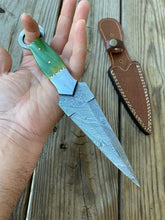 Load image into Gallery viewer, HS-865 Custom Handmade Damascus Steel Dagger Green Handle Knifery - Awesome Price
