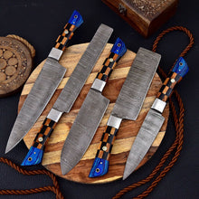 Load image into Gallery viewer, HS-134 &#39;&#39; Custom Handmade HAND FORGED DAMASCUS STEEL CHEF KNIFE Set Kitchen Knives
