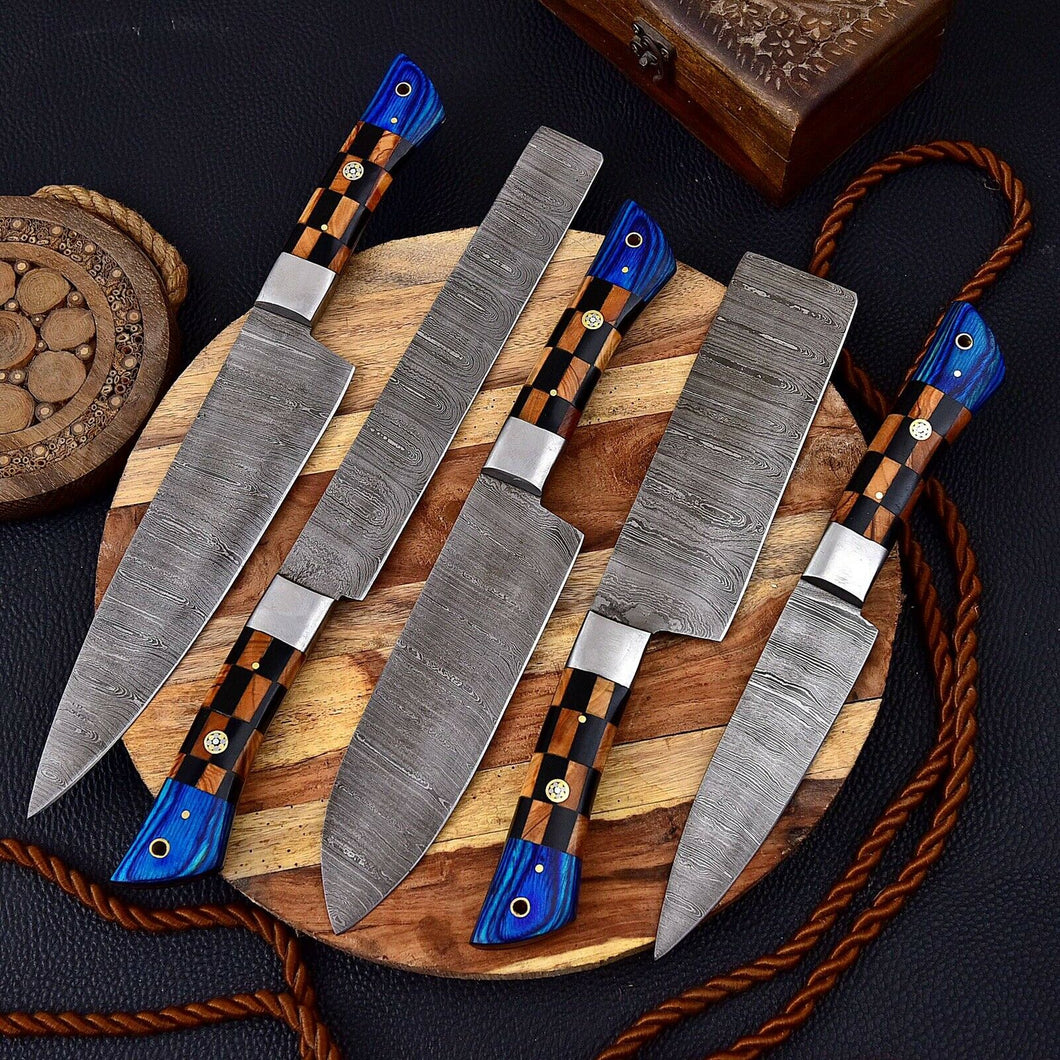 HS-134 '' Custom Handmade HAND FORGED DAMASCUS STEEL CHEF KNIFE Set Kitchen Knives