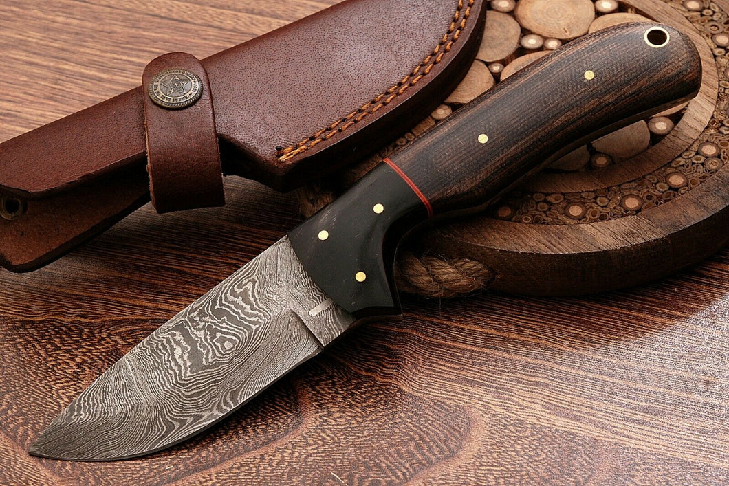 HS-765 Custom Handmade Damascus Steel Skinner Knife With Micarta Buffalo Horn Handle