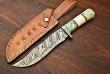 Load image into Gallery viewer, HS-329 | Custom Handmade Damascus Steel Hunitng/Bowie Knife - Colour Camel Bone Handle
