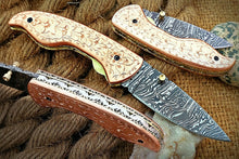 Load image into Gallery viewer, Custom Handmade Damascus Folding-Pocket Knife With Copper Engraved Handle
